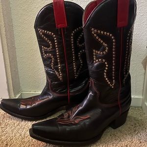 Frye Daisy Duke Black and Red studded boots 77780